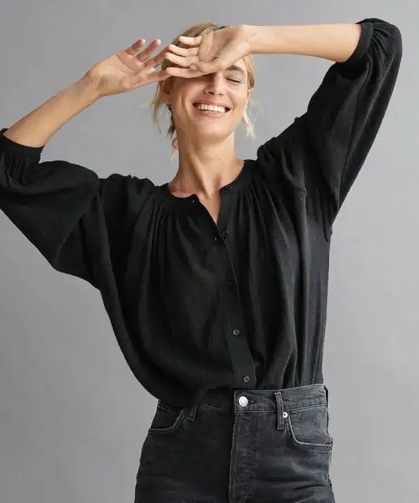 Jenni Kayne Long Sleeve Willow Blouse Wool And Viscose Black Size