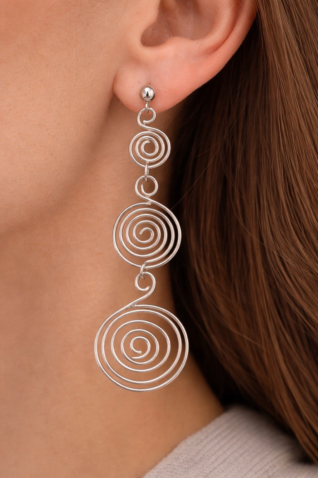 Sterling Silver Hand Twisted Dangle Earrings Stam… - image 1