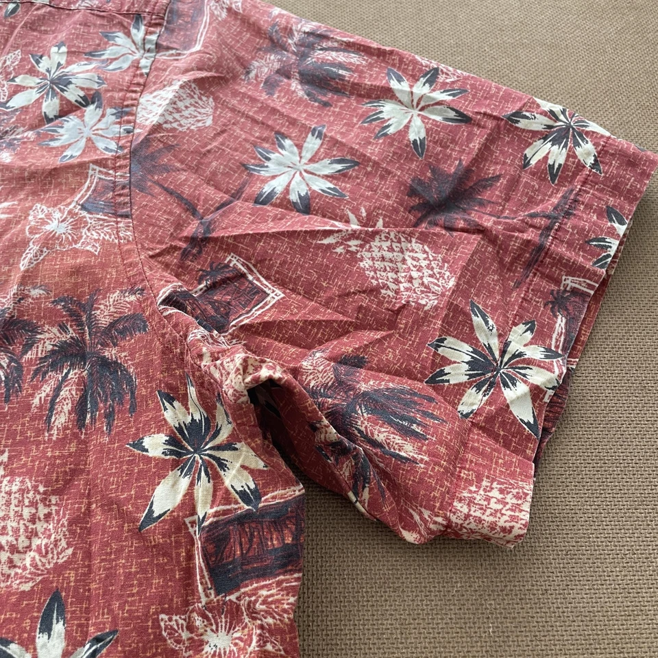 Camisa Para Hombre Edición Natural XL Roja Hawaiana Piña Palmera Floral Sin Arrugas Foto 4 de 4