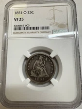 1851 O Seated Liberty Quarter NGC VF-25