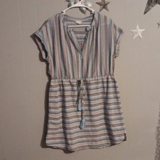 Love & Thread Womens S Striped V-Neck Cotton Tie Waist Tassel T-Shirt Dress