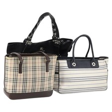 BURBERRY Nova Check Shoulder Bag Canvas Leather 3 Set Black beige Auth yk19390