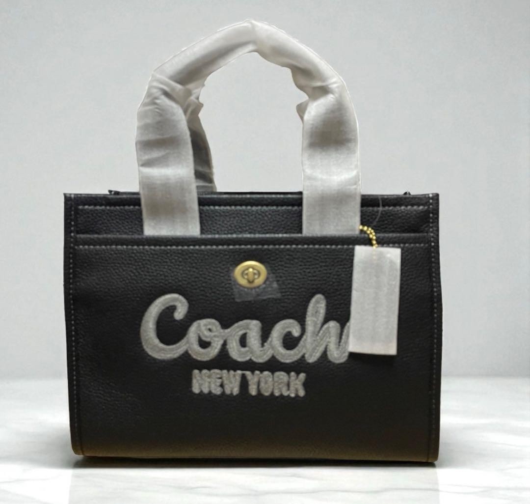 COACH Cargo Tote Bag 26 CAM66 Black Pebble Leather 2way Crossbody
