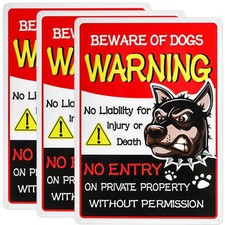Covzoe 3 Pack 14 x 10 Inch Beware of Dogs Sign, Reflective Warning Dog Sign