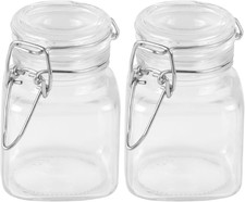 2 Pack 3oz Square Glass Spice Jars Hinged Lid Clear Storage Containers