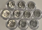 US Coins Silver, Lot Of 10, 1962 Franklin Half Dollars, Uncirculated!!