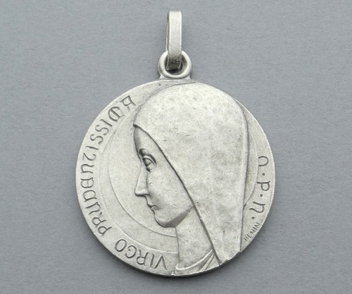 Antike religiöse große Medaille. Heilige Jungfrau Maria. Jugendstil Anhänger von Penin. - Bild 1 von 3