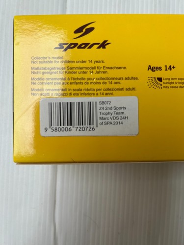 SPARK SB072 Z4 #77 2nd Sports Trophy Team Marc VDS 24 Hours of Spa 2014 1/43 - Foto 6 di 6