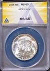 1964 Silver 50c JFK Half-dollar MS 65 ANACS # 7696144 + Bonus