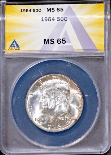 1964 Silver 50c JFK Half-dollar MS 65 ANACS # 7696144 + Bonus