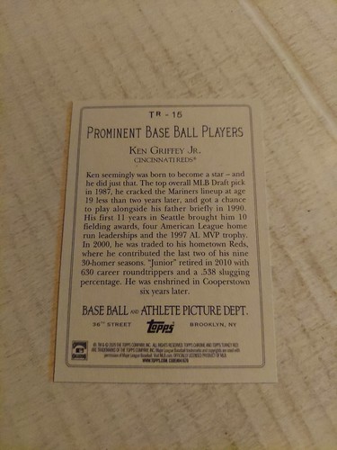 2020 Topps Update Turkey Red 2020 Ken Griffey Jr #TR-15 Cincinnati Reds - Picture 2 of 2