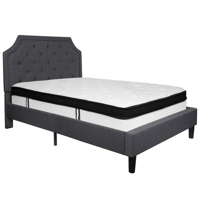 Flash Brighton Full Size Tufted Upholstered Platform Bed, D Grey Fabric/Mem Foam