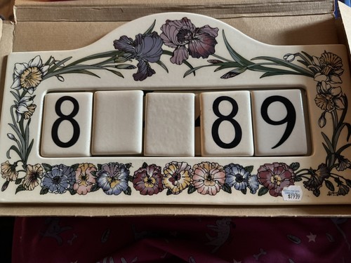 Vintage NIB Santa Barbara Ceramic Address Plaque 4 Digits 1992 Beautiful Flowers - Picture 4 of 8