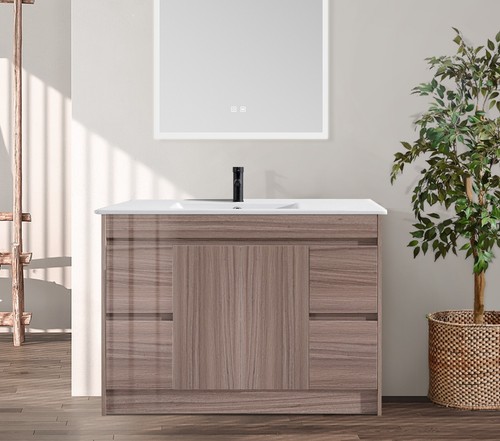 48" Plywood Bathroom Vanity With Sink Ceramic Countertop Sink Two Doors Modern