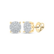 10K Yellow Gold Real Diamond Unisex 4 Prong Cluster Round Stud Earrings 1/4 CT