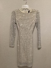 Windsor White Sequin Long-Sleeve Bodycon Mini Dress Size XS