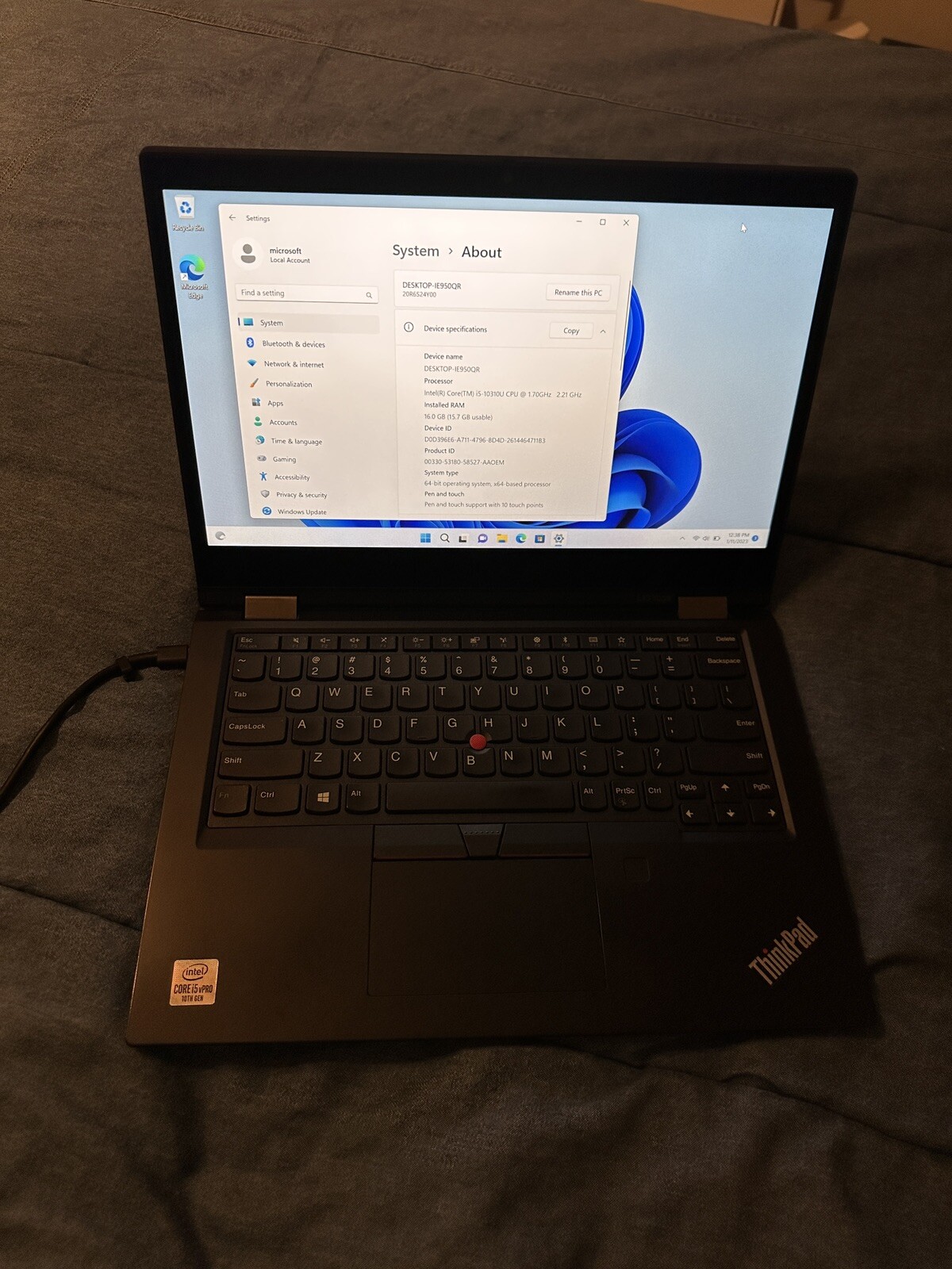 Lenovo ThinkPad L13 (20R6) i5-10310U @ 1.70 GHz, 16GB RAM, 128GB