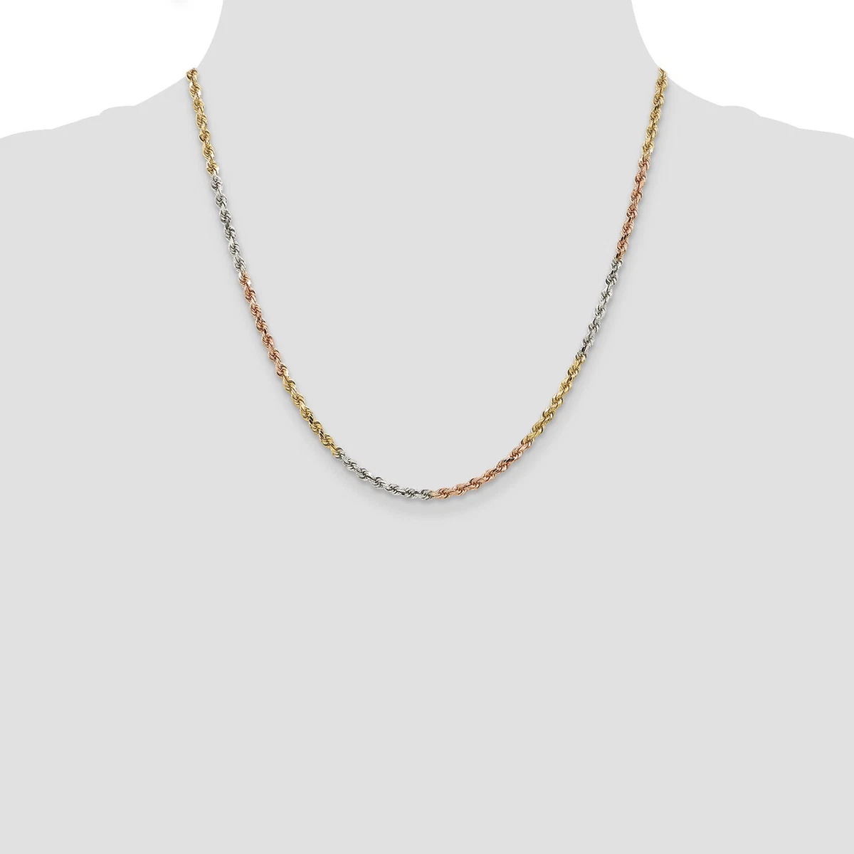 14k Tri color Gold Tri Color Tri Color 2.9mm D C Rope Chain