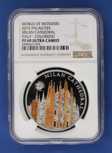 2015 Palau Silver Proof $5 coin "Milan Cathedral" NGC Graded PF69 with COA