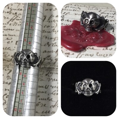 Memento Mori Sterling Skull Crossbones ring diamond eye size 7