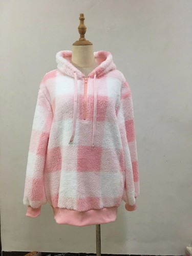 Plus Size Ladies Jumpers Winter Fleece CHECK Hoodies Hooded Pullover Sweatshirt - Picture 20 of 31