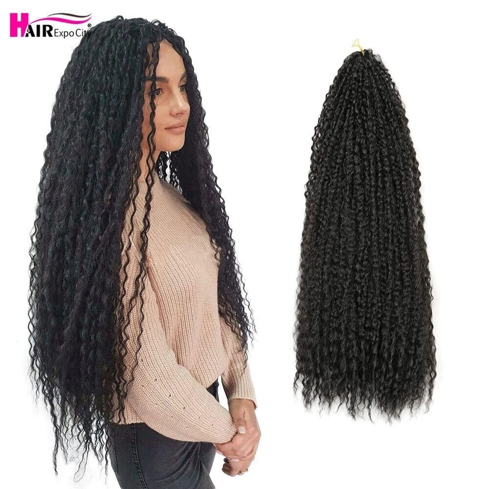 20-28 Inch Curly Crochet Braids Hair Ombre Braiding Hair Extensions Brown Hair - Image 2 of 4