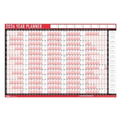 TALLON 2026 Wall Planner A1 Large Laminated -Calender With Dry Wipe Pen & Adhesive Dots