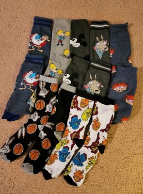 7 pack Men's 90's Cartoon Socks, Novelty Funny Happy Colorful Socks, Casual