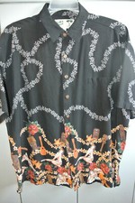 Koko Island Mens XL Fabulous Lei's Ukulele Tiki's  Pin-up Girls on Black/Nice