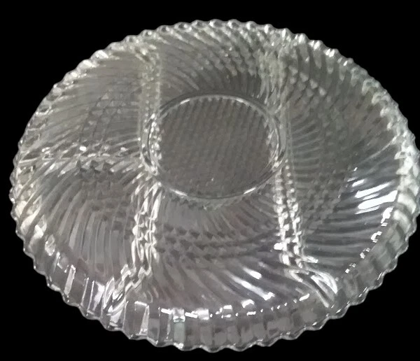 Libbey Clear Glass Heavy Vintage Swirl Block 10" 4 Part Relish Tray - Image 2 of 2