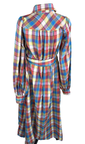 Aura Dress Women Sz XS Multi Plaid Cottage Teacher Preppy Maxi Old Money Cotton - Picture 2 of 14