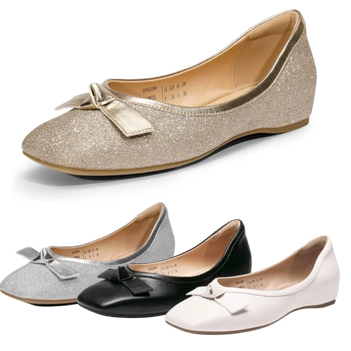 Damenschuhe Ballerinas niedriger Keilabsatz eckige Zehenpartie bequeme Slipper Hochzeit Party flache Schuhe
