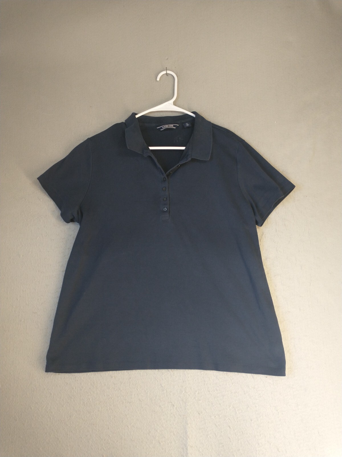 Lands End Womens Polo Top 18 XL Blue Short Sleeve Solid Collared Casual