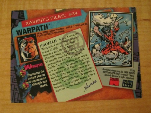 1993 Skybox Marvel X-Men Series 2 Super Heroes Warpath #34 - Bild 2 von 2