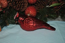NEW  Christmas Shoppe Glass Ornament RED CARDINAL Bird 8" Hanging Glitter LARGE