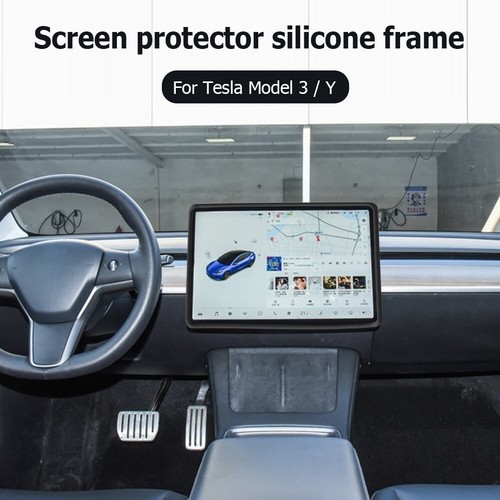 Silicone Screen Protector GPS Screen Frame Cover for Tesla Model 3 Y (Black) - Picture 5 of 7