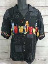 Paradise Found Rayon Hawaiian Shirt Cocktails Martinis Alcohol Gin Mens XL (A4)