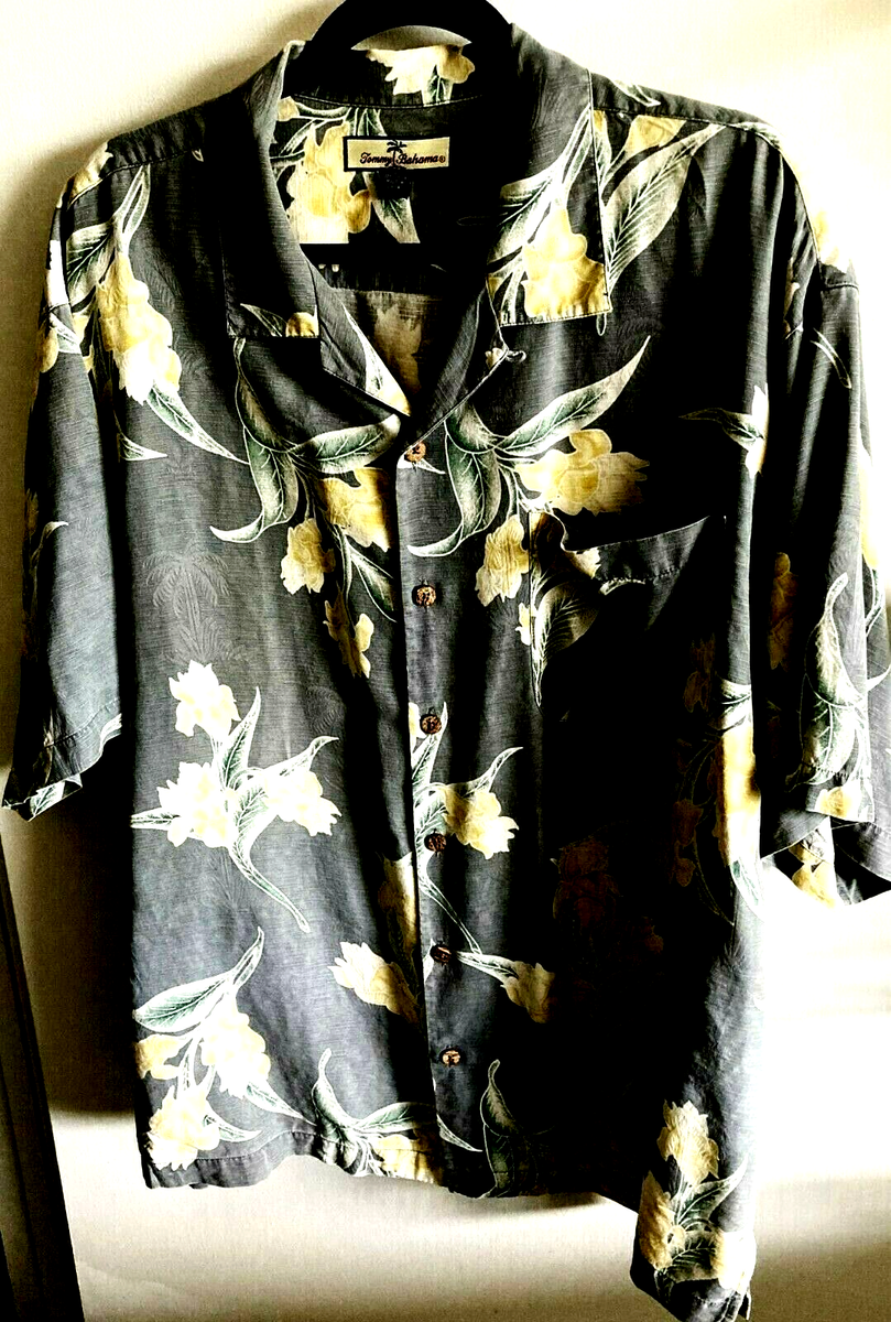 トップス  Bahama silk aloha shirt Tommy Bahama Men's Shirt SzXL 100% Silk Aloha Button Up Gray