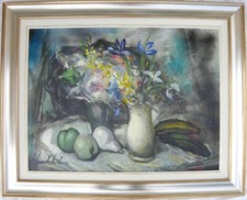 Lamberto LAMBERTI (Brescia 1925-2003) VASI DI FIORI E FRUTTA OLIO 60x80 +cornice