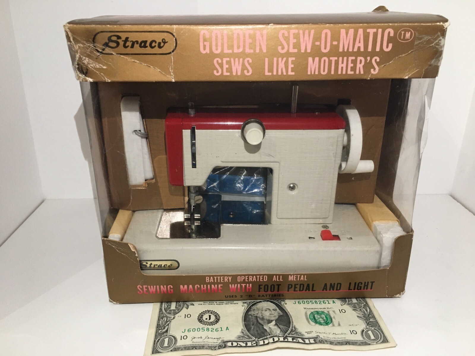 Vintage Sawing Machine toy  “Golden Sew-O-Matic” Straco  Rare 1968 Made in Japan