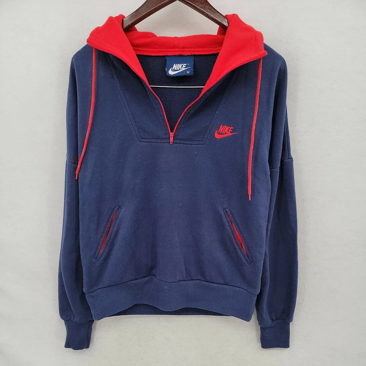 Nike Navy Blue Red Quarter Zip Hoodie Mens sz M EUC