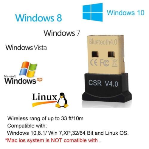Dongle Mini USB Bluetooth CSR 4.0 3.0 Adaptador Windows 7 8 10 PC Laptop VENDEDOR DE EE. UU. - Imagen 1 de 10