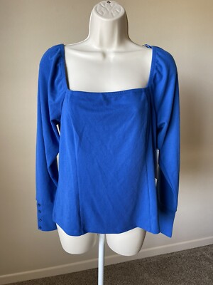 Treasure Bond Women s Blue Long Sleeve Slim Square Neck Soft Blouse s L