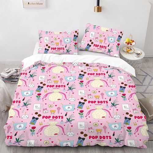 Cute Mikko Print Bedding Mousse Cammy Latte Pillowcase Duvet Cover Sheet 3pc Set - Picture 24 of 36