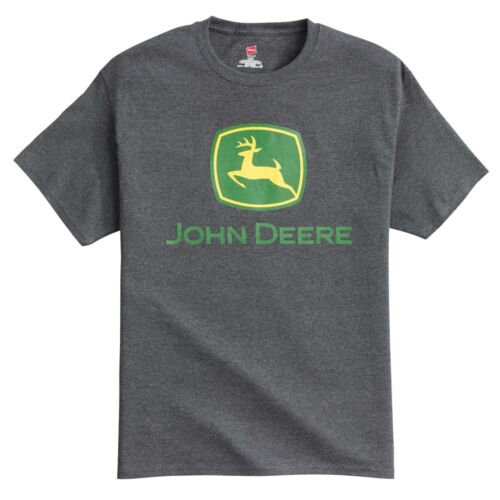 NEW John Deere Charcoal Gray Green and Yellow Logo T-Shirt  S M L XL 2X 3X 4X - Picture 1 of 1