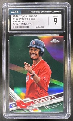 2017 Topps Chrome #199 Mookie Betts Green Refractor Variation #/99 Red Sox CGC 9