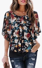Ladies Tops and Blouses,Dressy Summer Chiffon Tunic Shirts for Women Short Sleev