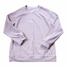 Women s Pink Crewneck Pullover Sweatshirt Long Sleeve Solid Polyester L