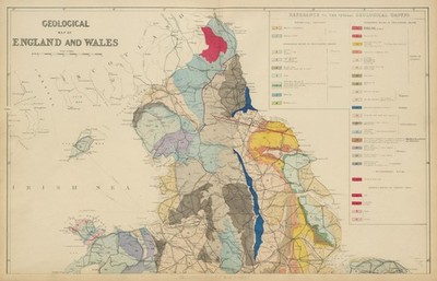 GEOLOGISCHES ENGLAND & WALES (Nordblatt) antike Karte von GW BACON 1885 alt