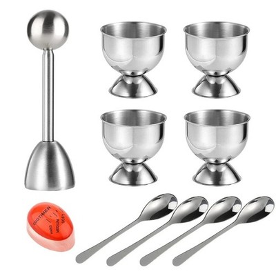Stainless Steel Egg Opener Set Egg Shell Cutter Tray Spoons Breakfast Tool